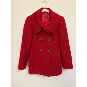 Trina Turk Red Boucle Wool Pea coat -Size 2